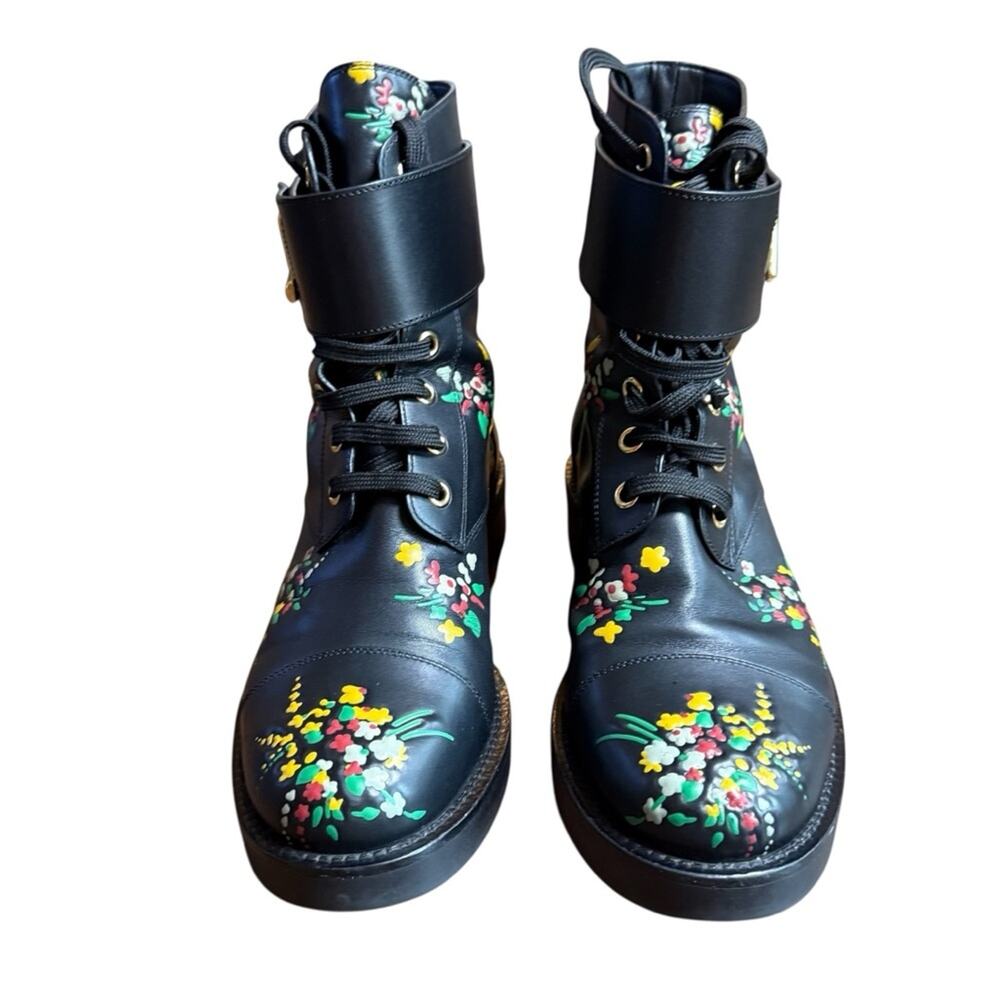 LOUIS VUITTON Wonderland Floral Ranger Leather Boots Gold LV Buckle EU 38 U8 - Picture 4 of 13